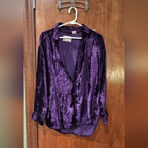 Plush Velvet Button-Down Shirt in Rich Purple